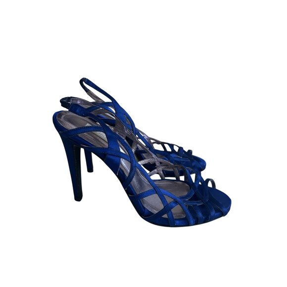 Carlos Miele Womens Strappy Royal Blue Satin Open-Toe Heels Size 38 - Picture 3 of 9